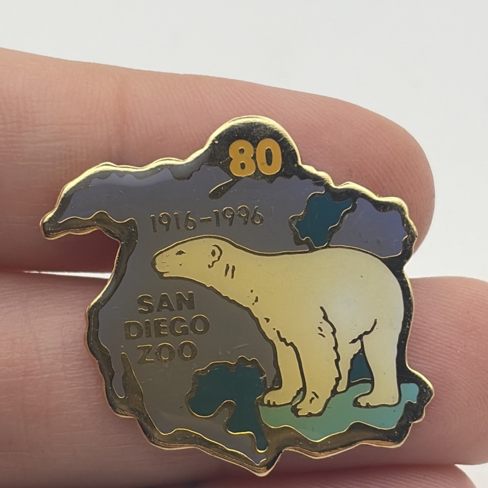 Vintage San Diego Zoo 80 Years Anniversary Polar Bear Lapel Hat Pin